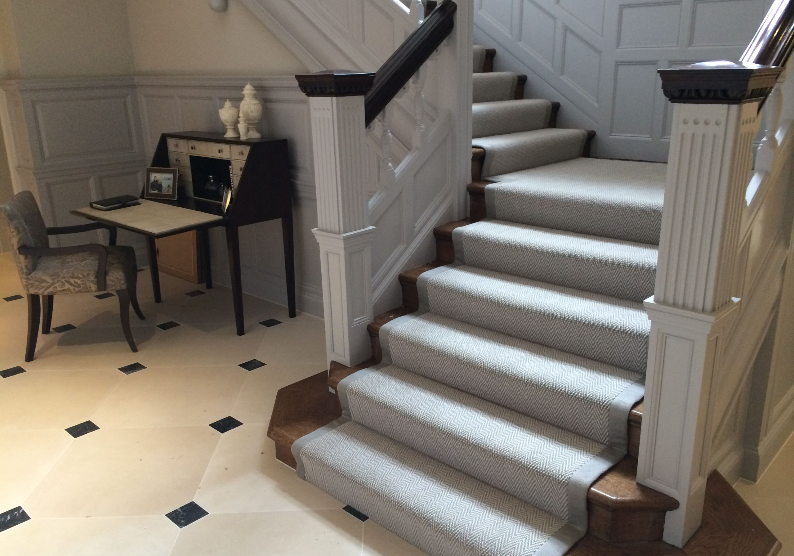 Athens 100% wool Wilton loop pile carpet on a staircase